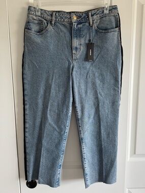Express Blue Straight-Leg Jeans with Black Side Stripe relaxed ankle sz 12 Short